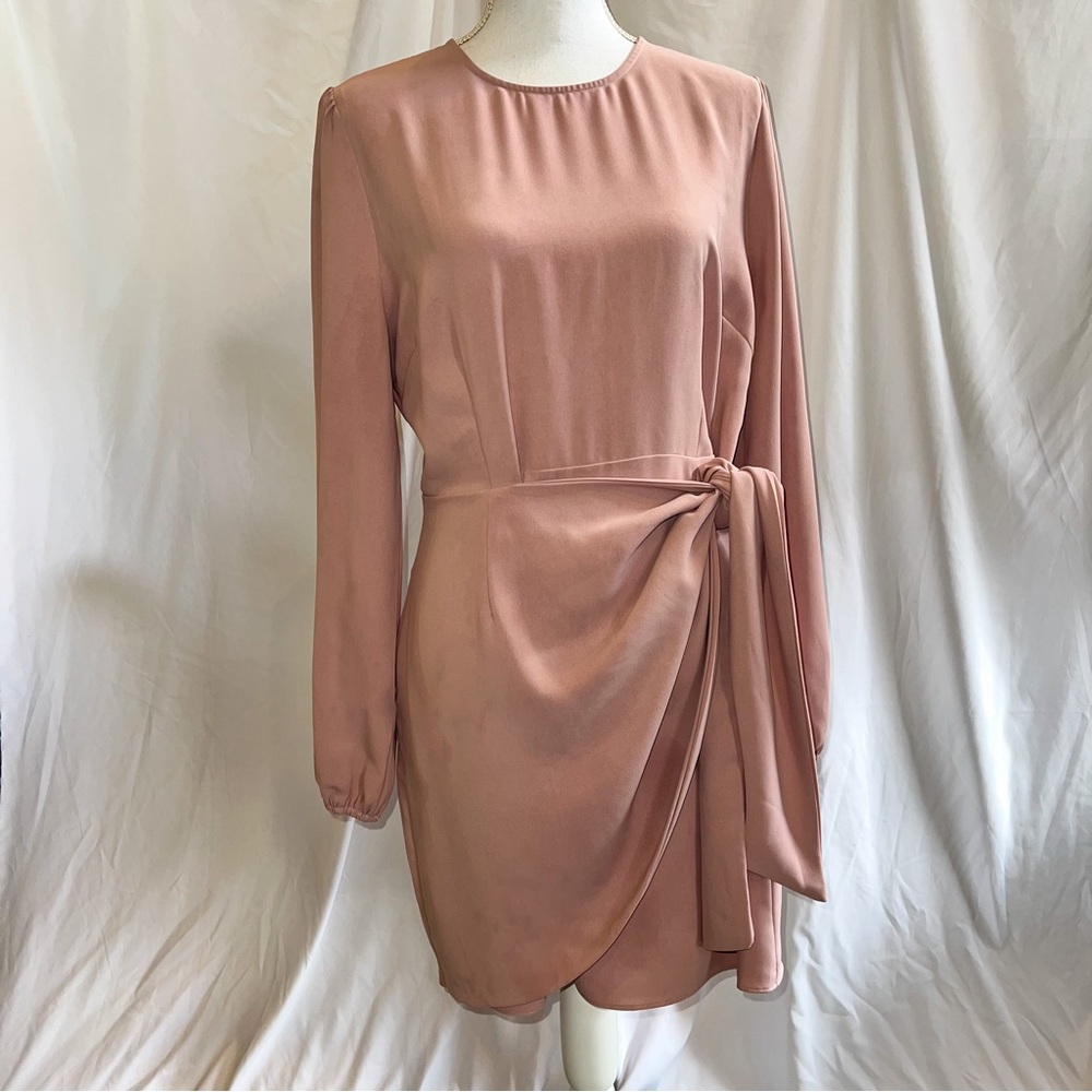 Lulu’s Believe It or Knot Pink Long Sleeve Tie Front Skater Dress XL Mauve
